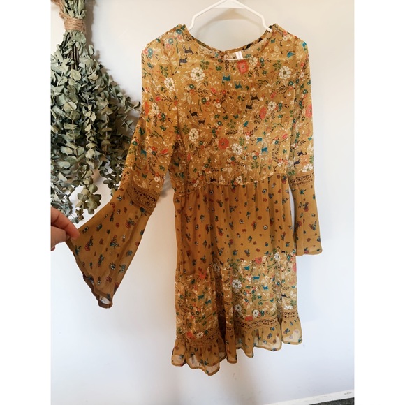 Cottagecore Forest Print Dress with Flowy Sleeves - Picture 3 of 5